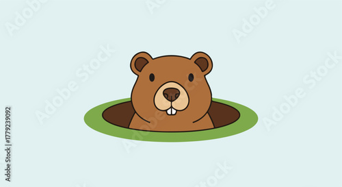 Cartoon illustration of a groundhog emerging from its burrow