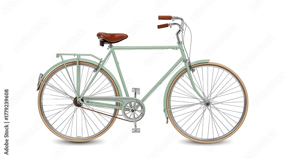 Fototapeta premium Vintage silver bicycle with brown leather seat and handlebars