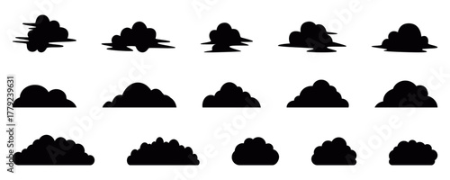 Horizon cloud silhouette vector illustration, atmospheric landscape element for minimalist backgrounds, weather and nature theme abstract sky icon set for creative design