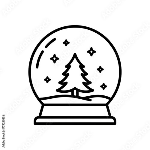 Festive snow globe with Christmas tree and stars
