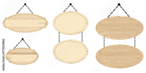 A light pine wood blank hanging sign with rounded edges, detailed vector illustration