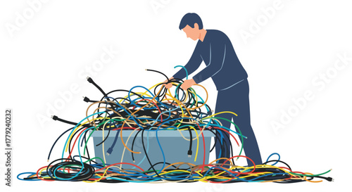 Person sorting colorful electrical cables