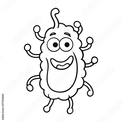 Fun germ coloring page with cute and spooky microbes! Swirling, smiling bacteria and virus characters invite creativity while learning about tiny worlds in a playful, imaginative wa