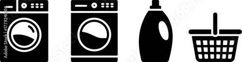 Icon set representing laundry and cleaning supplies for household chores