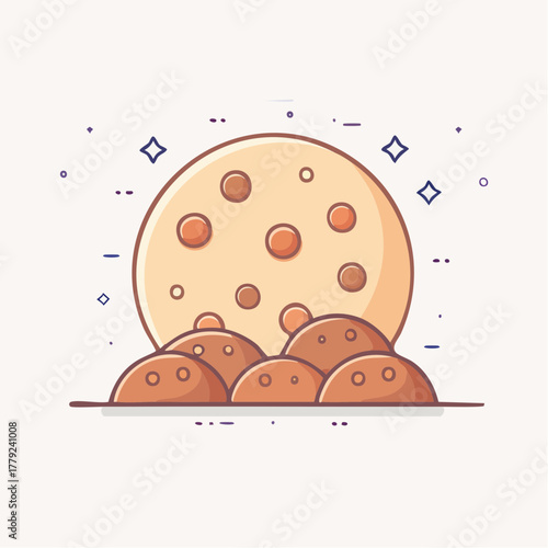 Pixel Art Cookie Moon Rises Over Brown Hills Under Sparkling Night Sky