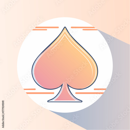 Stylized Spade Symbol With Gradient Colors and Subtle Geometric Lines on a Light Orange Background With Shadows