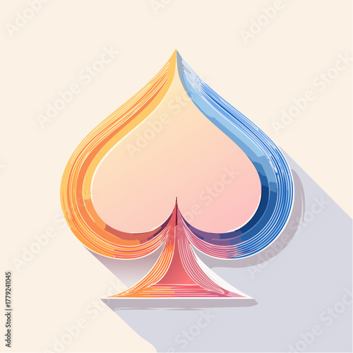 Stylized Spade Symbol with Gradient Colors and Long Shadow on a Light Background
