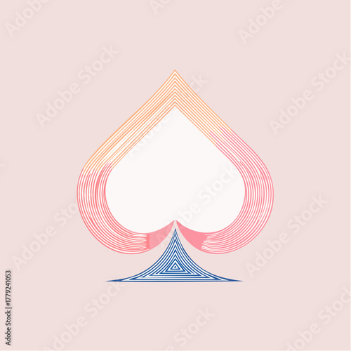 Abstract Spade Symbol In Pink Background With Orange And Blue Gradient Lines And Pixelated Details