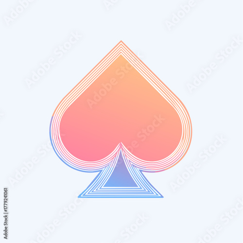Abstract Spade Symbol in Gradient Colors with Geometric Outlines on Light Blue Background