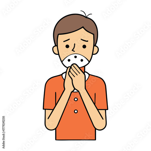 A cute sick emoticon sneezes and looks unwell, with watery eyes and a runny nose, showing the discomfort of allergies in a simple, relatable way.
