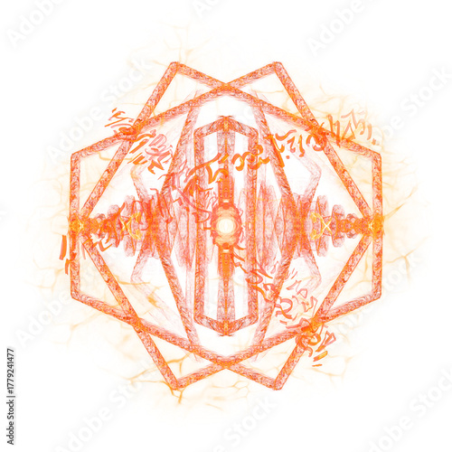 Mystical orange magic spell or energetic arcane magical enchantment as png overlay for fantasy books, magic games or RPG
