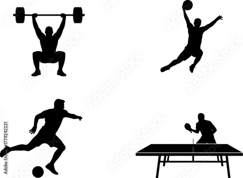 Dynamic silhouettes capture the essence of diverse athletic pursuits, showcasing strength and agility.