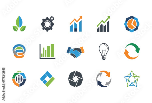 Modern business icons showcasing growth, collaboration, and innovation for corporate success, originally scalable graphics vector for impactful branding solutions