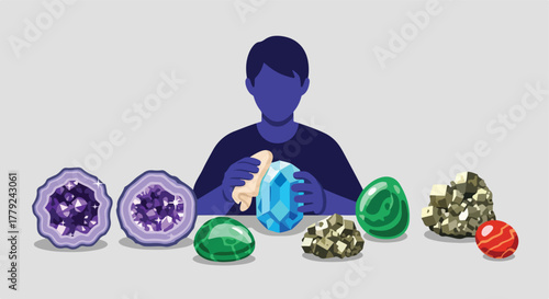 Person inspecting minerals