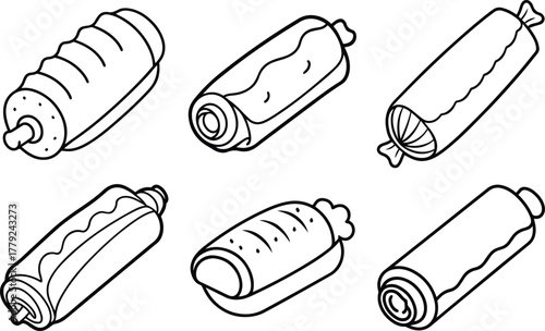Set of Sausage Roll Outline Vector for Food Design