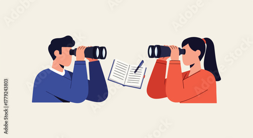Illustration of two people using binoculars
