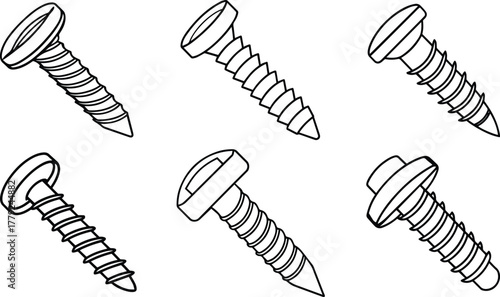 Set of screw outline vector for hardware and tool design