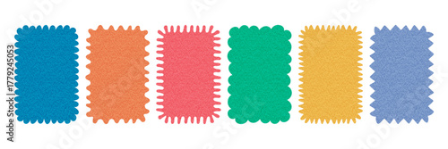 Memphis retro blank frame collection flat vector. Wavy rectangle labels mid century style. Minimal grainy texture retro card templates. Modern retro texture shape set