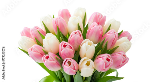 Beautiful bouquet of pink and white tulips isolated on transparent background, perfect for a spring celebration