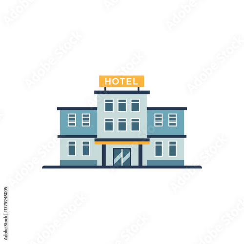 Modern hotel building stands tall against a clear sky, showcasing its contemporary architecture and inviting atmosphere for travelers seeking comfortable accommodation.