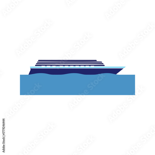 Cruise ship sailing on calm blue sea during summer vacation, creating a sense of relaxation and adventure, perfect for travel and leisure themes.