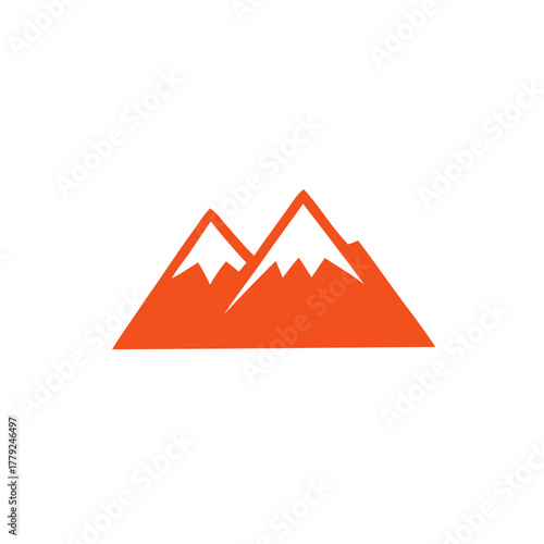 Orange mountain peak rises against a white backdrop, symbolizing adventure and the great outdoors, creating a sense of exploration and freedom.