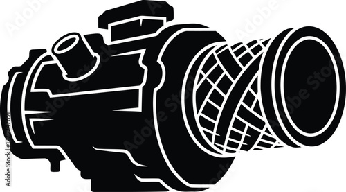 Heavy duty industrial centrifugal water pump in black and white vector illustration