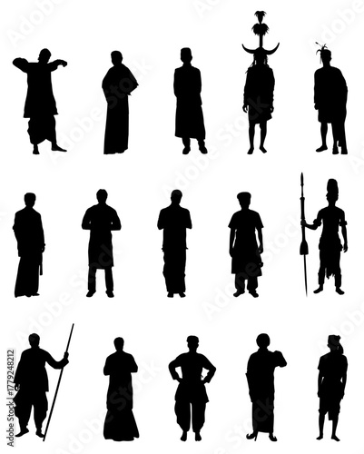 indian man silhouette in traditional costume vector illustrtion