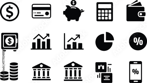 Financial Icons Set for Business and Investment Planning Concepts