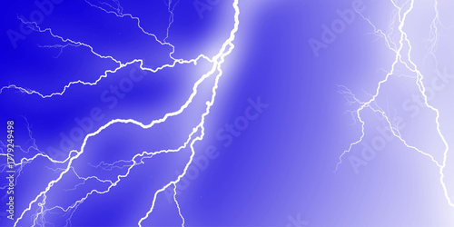 Blue background texture from marble stone texture for design. Natural cracks background. Massive lightning bolt with branches isolated on blue background. Branched lightning bolt. Electric bolt.