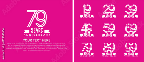 logo anniversary set. white color with white ribbon on pink background for special event