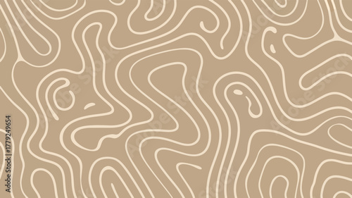 Abstract topographic contour map pattern in beige and white color scheme