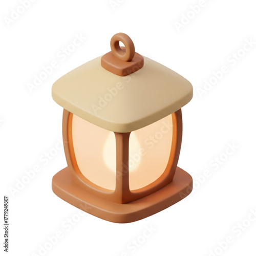 A beautifully rendered 3D icon of a glowing lantern, featuring a warm ambient light source, isolated on a clean white background for easy use in various design projects