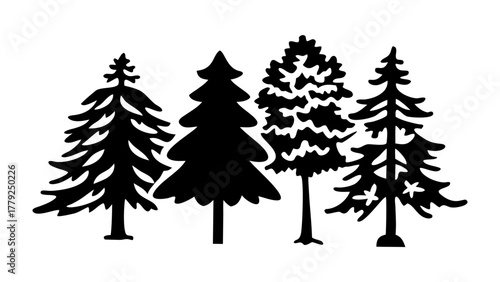 Silhouette of Forest Trees: A serene tableau of silhouetted trees against a clean backdrop, capturing the essence of a serene forest landscape.