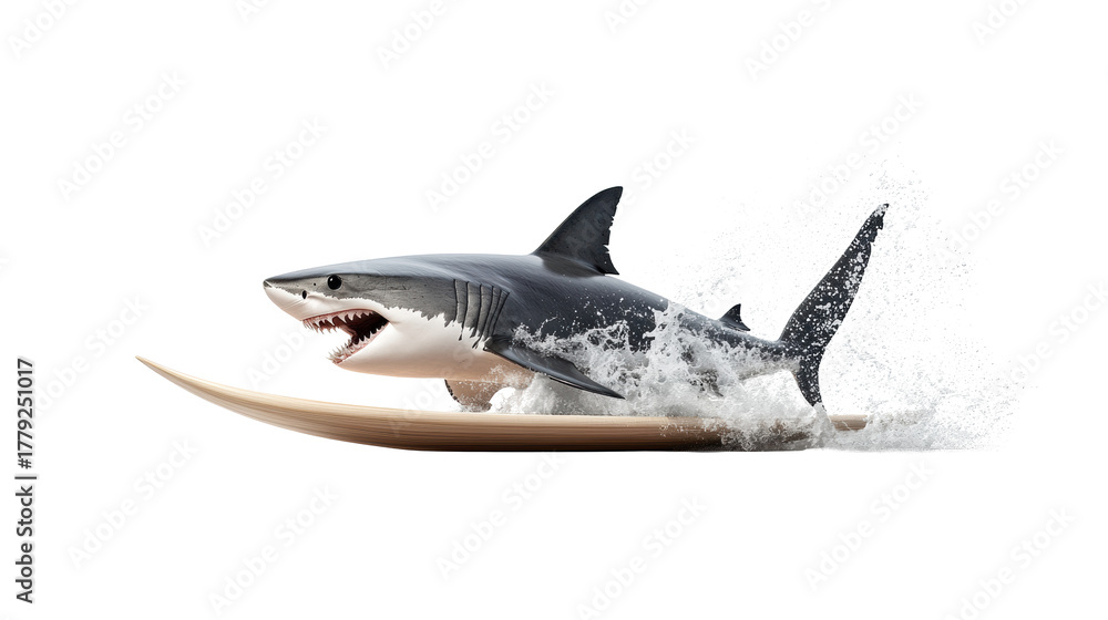 Fototapeta premium Shark surfing dynamic splash on transparent background