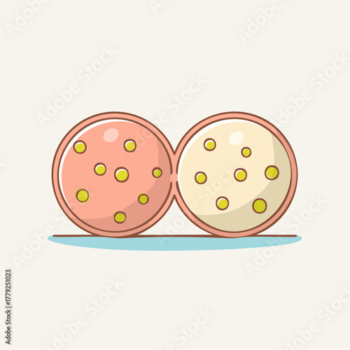 Simple Pixel Art Representation Of Two Cells Dividing With Pink And Yellow Details On A Light Background