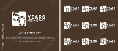anniversary logo set with circle. white color on brown background for celebration moment