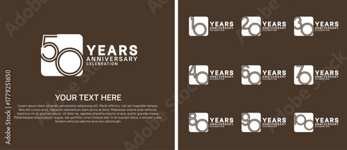 anniversary logo set with circle. white color on brown background for celebration moment