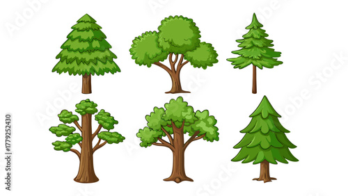 Diverse Trees in Nature: A collection of various trees showcase the beauty and diversity found in nature, highlighting their unique shapes, textures, and forms.