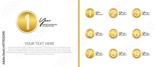 anniversary logo set with circle. gold and black color on white background for celebration moment