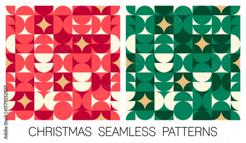 Set of red and green geometric elements seamless pattern for christmas and new year background.