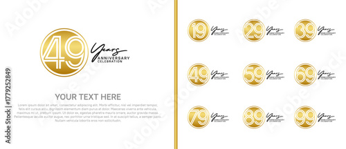 anniversary logo set with circle. gold and black color on white background for celebration moment