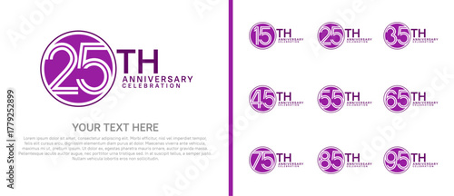 anniversary logo set with circle. purple color on white background for celebration moment