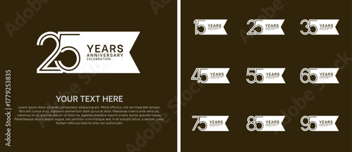 anniversary logo set with ribbon shape. white color on brown background for celebration moment