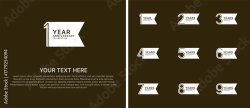 anniversary logo set with ribbon shape. white color on brown background for celebration moment