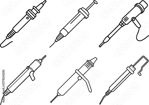 Set of soldering iron outline vector for electronics and repair design