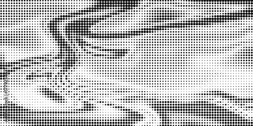 Grunge halftone gradient background. Faded grit noise texture. White and black sandy wallpaper. Retro pixelated backdrop. Anime or manga style comic overlay