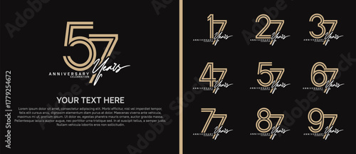 anniversary logo set with handwriting. brown and white color on black background for celebration moment