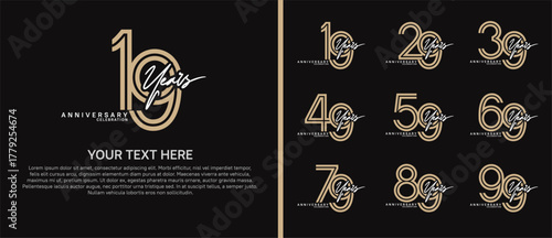 anniversary logo set with handwriting. brown and white color on black background for celebration moment
