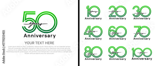 anniversary logo set with handwriting. green and black color on white background for celebration moment